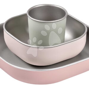 Jídelní souprava Stainless Steel Meal Set Cotton Candy Beaba z nerezavějící oceli 3dílná růžová od 4 měsíců