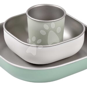 Jídelní souprava Stainless Steel Meal Set Sage Green Beaba z nerezavějící oceli 3dílná zelená od 4 měsíců