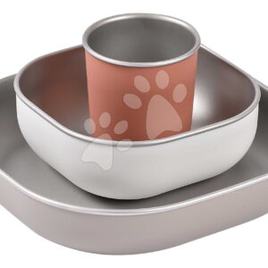 Jídelní souprava Stainless Steel Meal Set Terracotta Beaba z nerezavějící oceli 3dílná oranžová od 4 měsíců