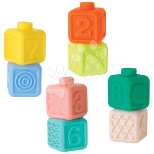 Kostky Super Soft Squeeze & Stack Block Set Infantino 8 měkkých kostiček od 6 měs