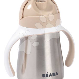 Láhev s dvojitými stěnami Stainless Steel Straw Cup Clay Beaba z nerezavějící oceli 250 ml hnědá od 8 měsíců