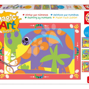 Malování podle čísel Dinosauři Magic Art Number Dinosaurs Educa 3 obrázky s 5 barvami štětcem a paletou od 4 let
