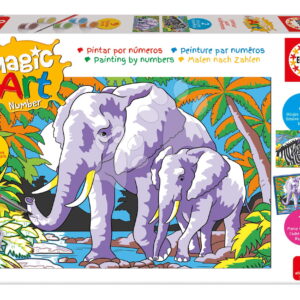Malování podle čísel Divoká zvířata Magic Art Number Wild Animals Educa 2 obrázky s rámečkem a 9 barev se štětcem a paletou od 9 let
