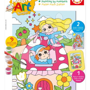 Malování podle čísel Fantazie Magic Art Number Fantasy Educa 2 obrázky s rámečkem a 9 barev se štětcem a paletou od 6 let