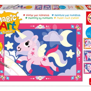Malování podle čísel Jednorožci Magic Art Number Unicorns Educa 3 obrázky s 5 barvami štětcem a paletou od 4 let