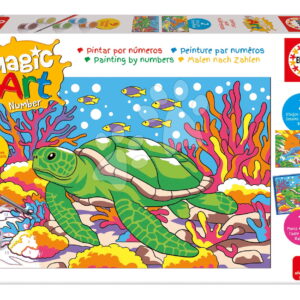 Malování podle čísel Mořští živočichové Magic Art Number Marine Animals Educa 2 obrázky s rámečkem a 9 barev se štětcem a paletou od 9 let