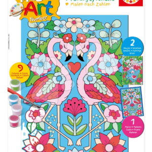 Malování podle čísel Plameňák Magic Art Number Flamingos Educa 2 obrázky s rámečkem a 9 barev se štětcem a paletou od 9 let