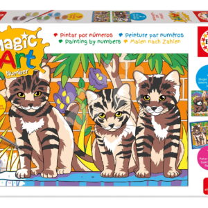 Malování podle čísel Štěňátka a kočičky Magic Art Number Cats & Dogs Educa 2 obrázky s rámečkem a 9 barev se štětcem a paletou od 9 let