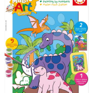 Malování podle čísel Svět dinosaurů Magic Art Number Dinosaurs Educa 2 obrázky s rámečkem a 9 barev se štětcem a paletou od 6 let