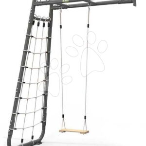 Multifunkční fitness centrum GetSet Monkeybar MB110 Wall Mount Grey Exit Toys ocelová konstrukce s houpačkou a sítí na šplhání s upevněním na stěnu