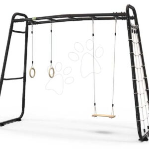Multifunkční fitness centrum GetSet Monkeybar MB210 Black Exit Toys rozšiřitelné s gymnastickými kruhy houpačkou a sítí na šplhání