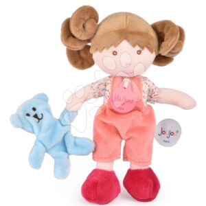 Panenka pro miminka Mrs Confetti My First Doll Jolijou 21 cm v overalu s medvídkem z jemného textilu od 0 měsíců