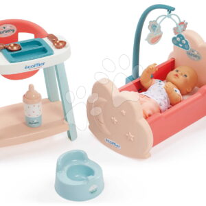 Pečovatelská sada s panenkou 30 cm Nursery Écoiffier jídelní židlička s postýlkou a nočníkem