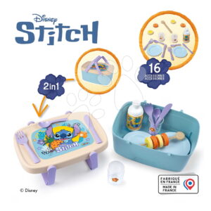 Piknikový košík a stoleček 2v1 Stitch Picnic Basket Smoby 16 doplňků s jídelní soupravou