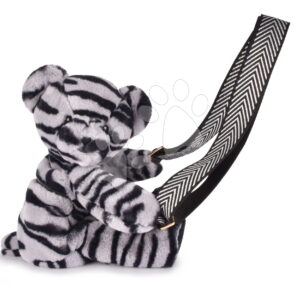 Plyšový crossbody vak medvídek Bag Zebra Teddy Bear Doudou et Compagnie s popruhem šedo-černý 30 cm od 24 měsíců