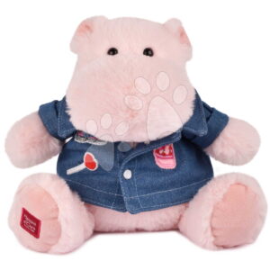 Plyšový hrošík s džínovou košilí Pink Mallow 1989 Hippo Histoire d’ Ours růžový 20 cm od 0 měsíců