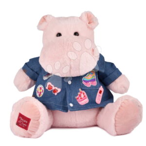 Plyšový hrošík s džínovou košilí Pink Mallow 1989 Hippo Histoire d’ Ours růžový 38 cm od 0 měsíců