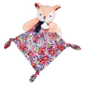 Plyšový jelínek s chrastítkem Rattle Deer Boh'aime Doudou et Compagnie v dárkovém balení růžový 22 cm od 0 měsíců