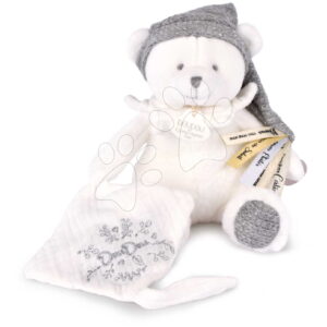 Plyšový medvídek s klipsem na dudlík Doudou 25 Years Dummy Holder Grey Doudou et Compagnie narozeninová edice šedý 20 cm od 0 měsíců