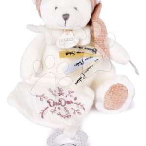 Plyšový medvídek s klipsem na dudlík Doudou 25 Years Dummy Holder Pink Doudou et Compagnie narozeninová edice růžový 20 cm od 0 měsíců