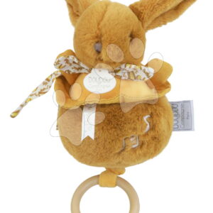 Plyšový zajíček s melodií Lapin Doudou Music Box Ochre Doudou et Compagnie v dárkovém balení žlutý 20 cm od 0 měsíců