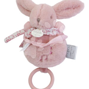 Plyšový zajíček s melodií Lapin Doudou Music Box Pink Doudou et Compagnie v dárkovém balení růžový 20 cm od 0 měsíců