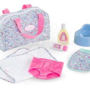 Přebalovací taška pro panenku Flowered Changing Accessories Set Corolle pro 36cm panenku 7 doplňků od 24 měsíců