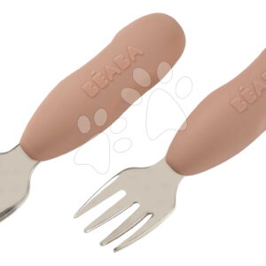 První dětský příbor Stainless Steel Pre-Cutlery Praline Beaba vidlička a lžička hnědý od 10 měsíců