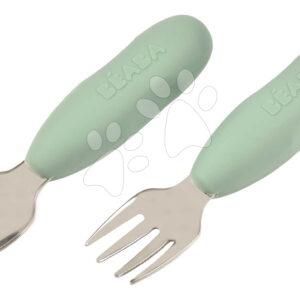 První dětský příbor Stainless Steel Pre-Cutlery Sage Green Beaba vidlička a lžička zelený od 10 měsíců