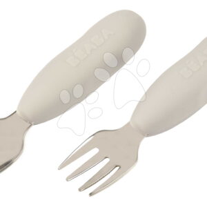 První dětský příbor Stainless Steel Pre-Cutlery Velvet Grey Beaba vidlička a lžička šedý od 10 měsíců