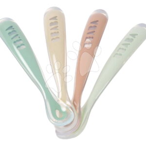 První tréninkové lžičky First Age Silicone Spoons Natural Set Beaba ze silikonu k samostatnému jídlu 4 kusy od 4 měsíců