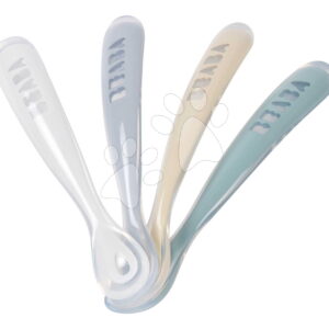 První tréninkové lžičky First Age Silicone Spoons Pebble Cloud Blue Baltic Blue Clay Set Beaba ze silikonu k samostatnému jídlu 4 kusy od 4 měsíců