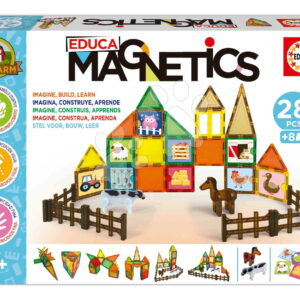 Stavebnice magnetická Ekologická farma Magnetics Eco Farm Educa 28 barevných dílků se 2 figurkami zvířátek