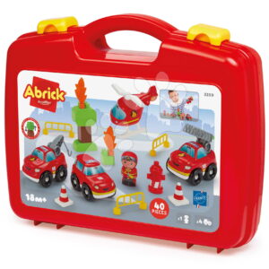 Stavebnice v kufříku Hasiči Firefighter Suitcase Abrick Écoiffier 40 doplňků s figurkou a 4 vozidly od 18 měsíců