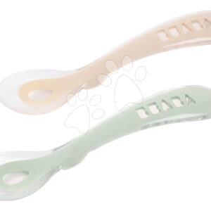 Tréninkové lžičky Second Age Silicone Spoons Clay Misty Green Beaba ze silikonu pro samostatné jídlo 2 kusy zeleno-hnědé od 8 měsíců