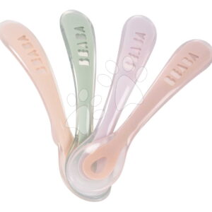 Tréninkové lžičky Second Age Silicone Spoons Cotton Candy Sorbet Mystic Green Lilac Set Beaba ze silikonu k samostatnému jídlu 4 kusy od 8 měsíců
