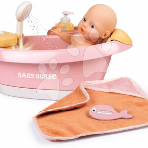 Vanička s funkční sprchou Balneo Bath Soft Baby Nurse Smoby s jacuzzi koupelí s LED světlem a bubláním elektronická