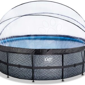 Bazén s krytem a pískovou filtrací Stone pool Exit Toys kruhový ocelová konstrukce 488*122 cm šedý od 6 let