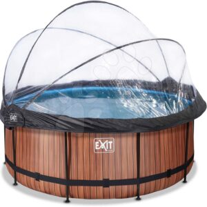 Bazén s krytem a pískovou filtrací Wood pool Exit Toys kruhový ocelová konstrukce 360*122 cm hnědý od 6 let