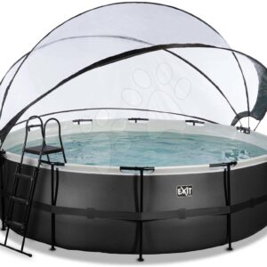 Bazén s krytem pískovou filtrací a tepelným čerpadlem Black Leather pool Exit Toys kruhový ocelová konstrukce 488*122 cm černý od 6 let