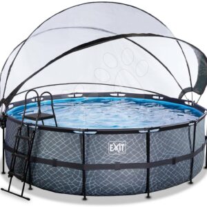 Bazén s krytem pískovou filtrací a tepelným čerpadlem Stone pool Exit Toys kruhový ocelová konstrukce 427*122 cm šedý od 6 let