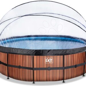 Bazén s krytem pískovou filtrací a tepelným čerpadlem Wood pool Exit Toys kruhový ocelová konstrukce 488*122 cm hnědý od 6 let