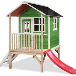 Domeček cedrový na pilířích Loft 300 Green Exit Toys s voděodolnou střechou a skluzavkou zelený