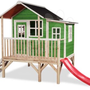 Domeček cedrový na pilířích Loft 350 Green Exit Toys velký s voděodolnou střechou a skluzavkou zelený