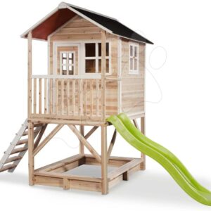 Domeček cedrový na pilířích Loft 500 Natural Exit Toys s voděodolnou střechou pískovištěm a skluzavkou 1