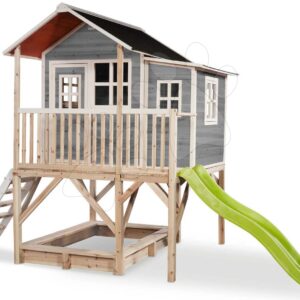 Domeček cedrový na pilířích Loft 550 Grey Exit Toys velký s voděodolnou střechou pískovištěm a skluzavkou 1