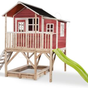Domeček cedrový na pilířích Loft 550 Red Exit Toys velký s voděodolnou střechou pískovištěm a skluzavkou 1