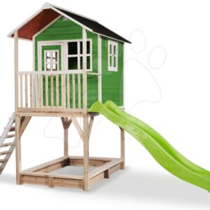 Domeček cedrový na pilířích Loft 700 Green Exit Toys s voděodolnou střechou pískovištěm a skluzavkou 2
