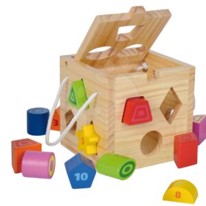 Dřevěná didaktická kostka Shape Sorting Cube Eichhorn s 12 vkládacími kostkami od 12 měsíců