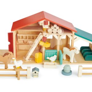 Dřevěná farma s ohradou Tender Leaf Toys Farm s domácími zvířátky a jejich chlívky
